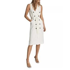 REISS Dana Linen Blend Dress White Double Breasted Belt Trench Size 2 Minimalist